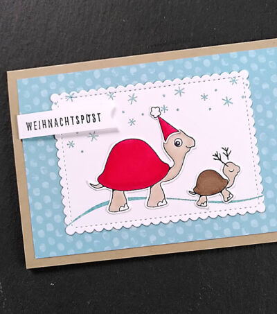 weihnachtskarte mit Schildkrötenstempel Chill-Kroete von Stampin Up